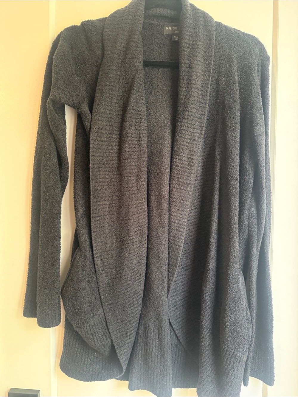 Barefoot Dreams Cozy Open-Front Shawl Cardigan - Black